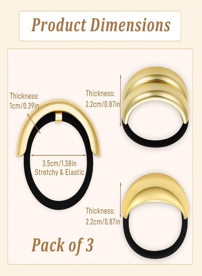 Brvlsoc 3PCS Gold Metal Hair Bands – Elegant Geometric Ponytail Cuff Holders for Thick Hair, Durable No-Damage Hair Accessories - Image 2